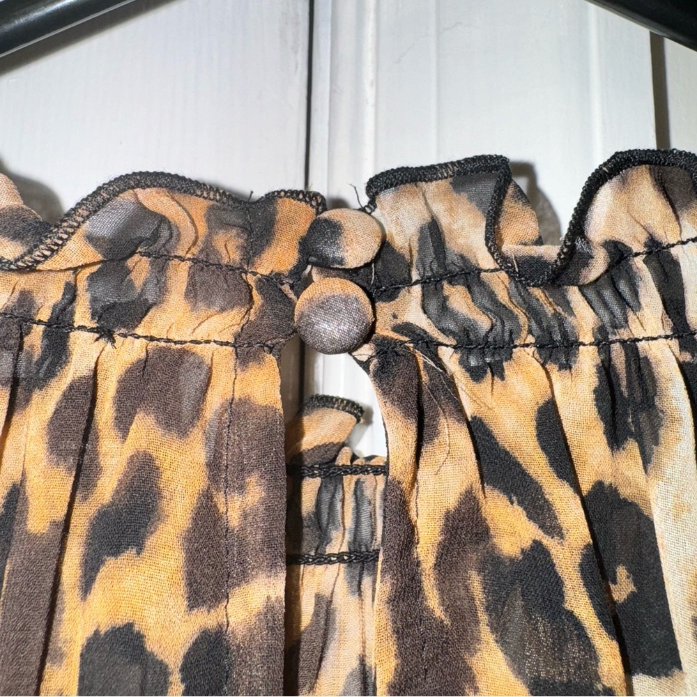 Express mock neck sheer leopard print short sleeve blouse top brown black S - Picture 13 of 16